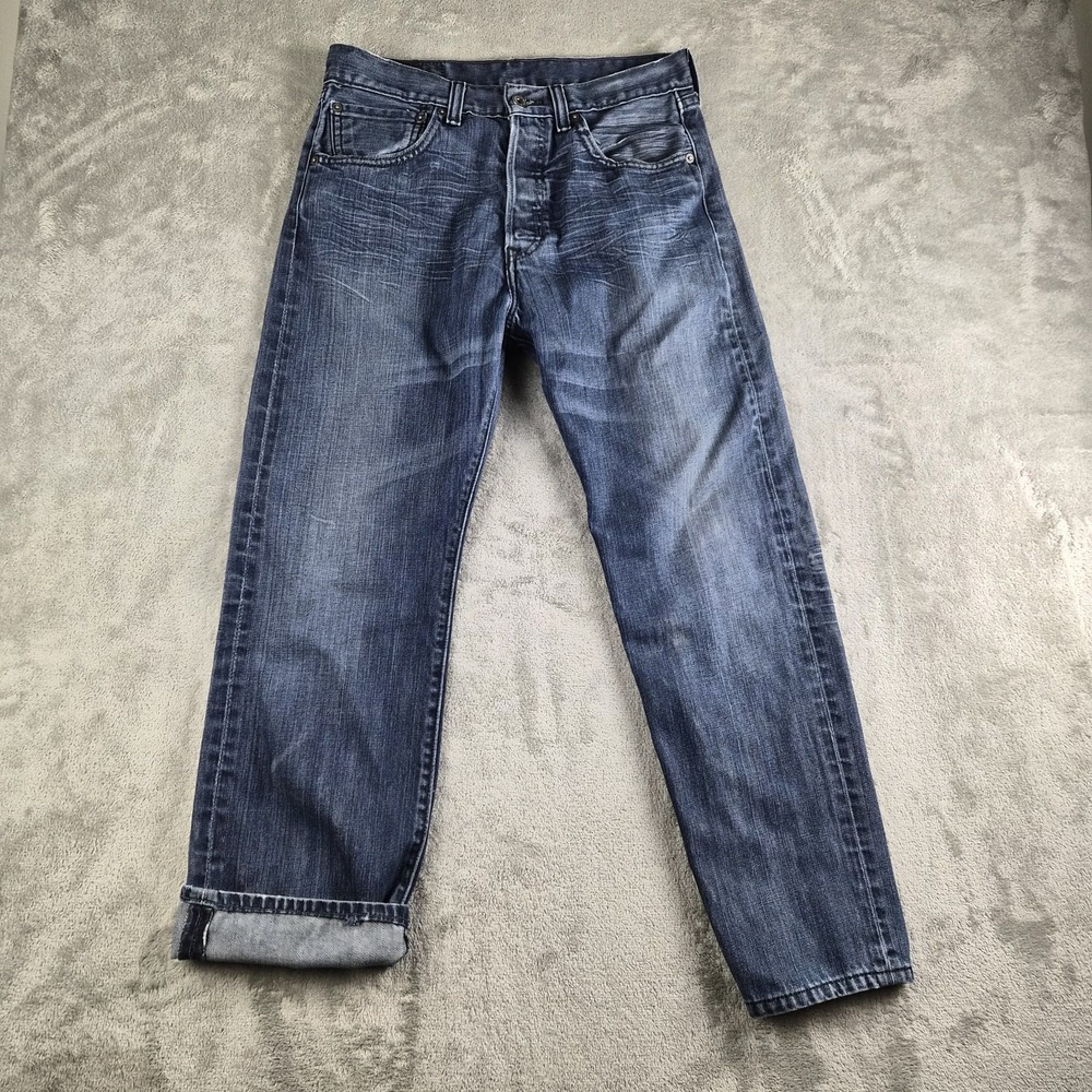 Levis 501XX Selvedge Jeans 32x32 Blue Denim Straight Fit Button Fly Whiskering